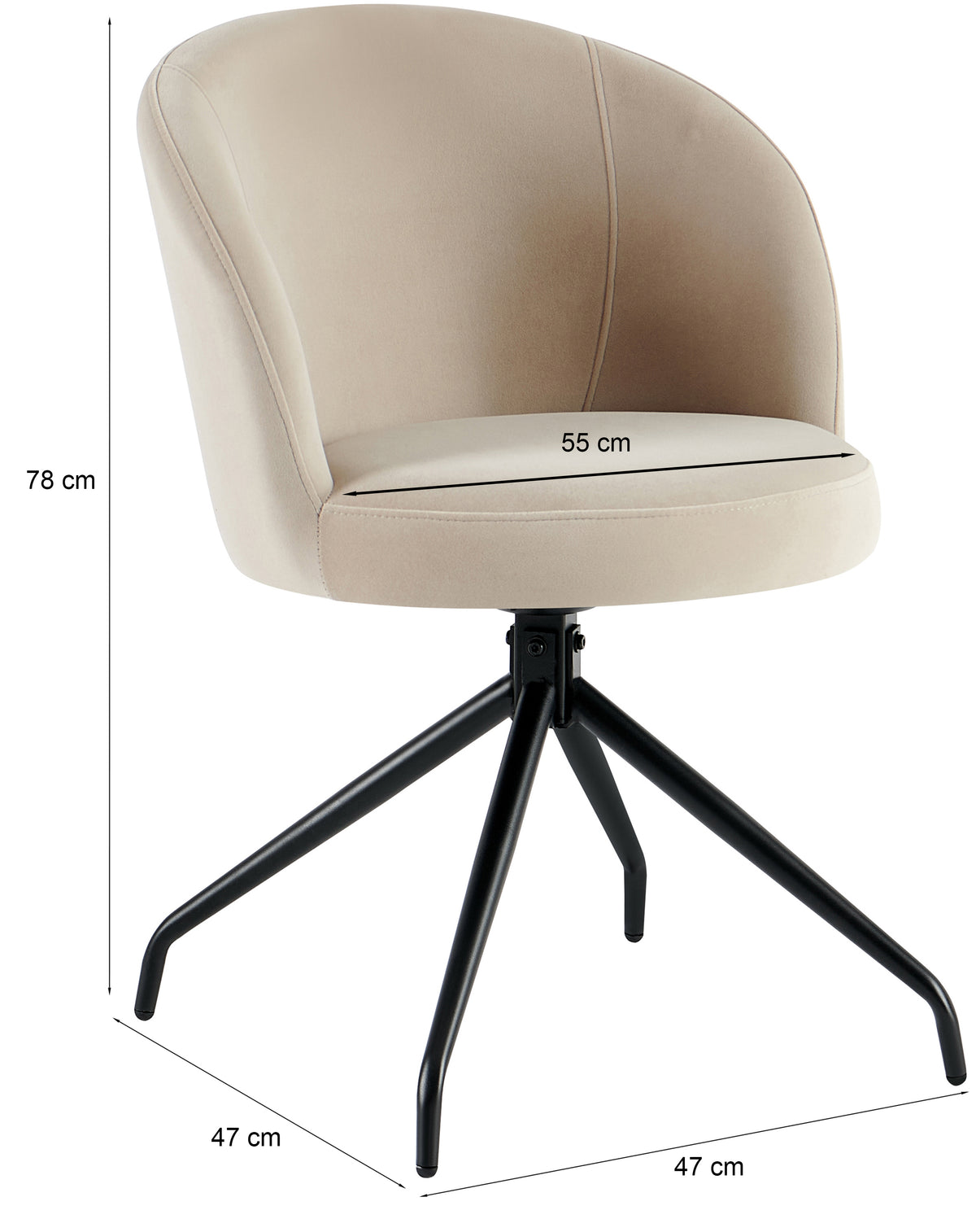 Chaise de salle à manger Virella pivotante en velours beige rembourré
