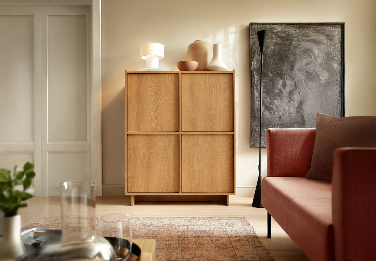 Commode quatre portes Yasumi 98 cm chêne caramel
