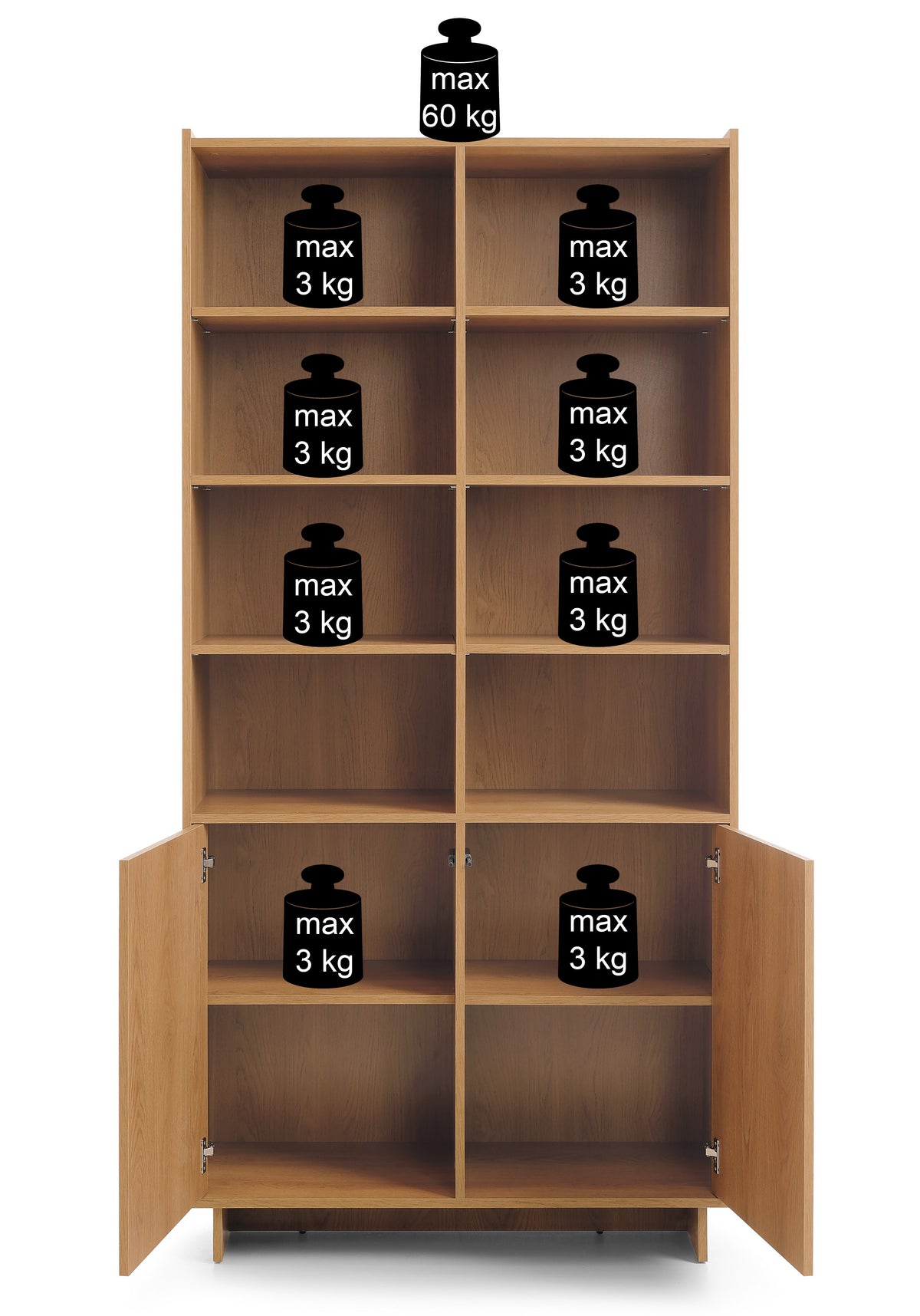 Étagère deux portes Yasumi avec étagères 98 cm chêne caramel