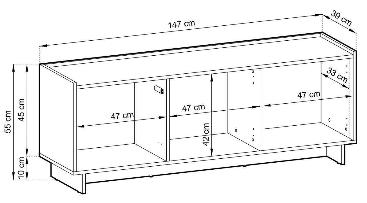 Meuble TV trois portes Yasumi 147 cm chêne caramel