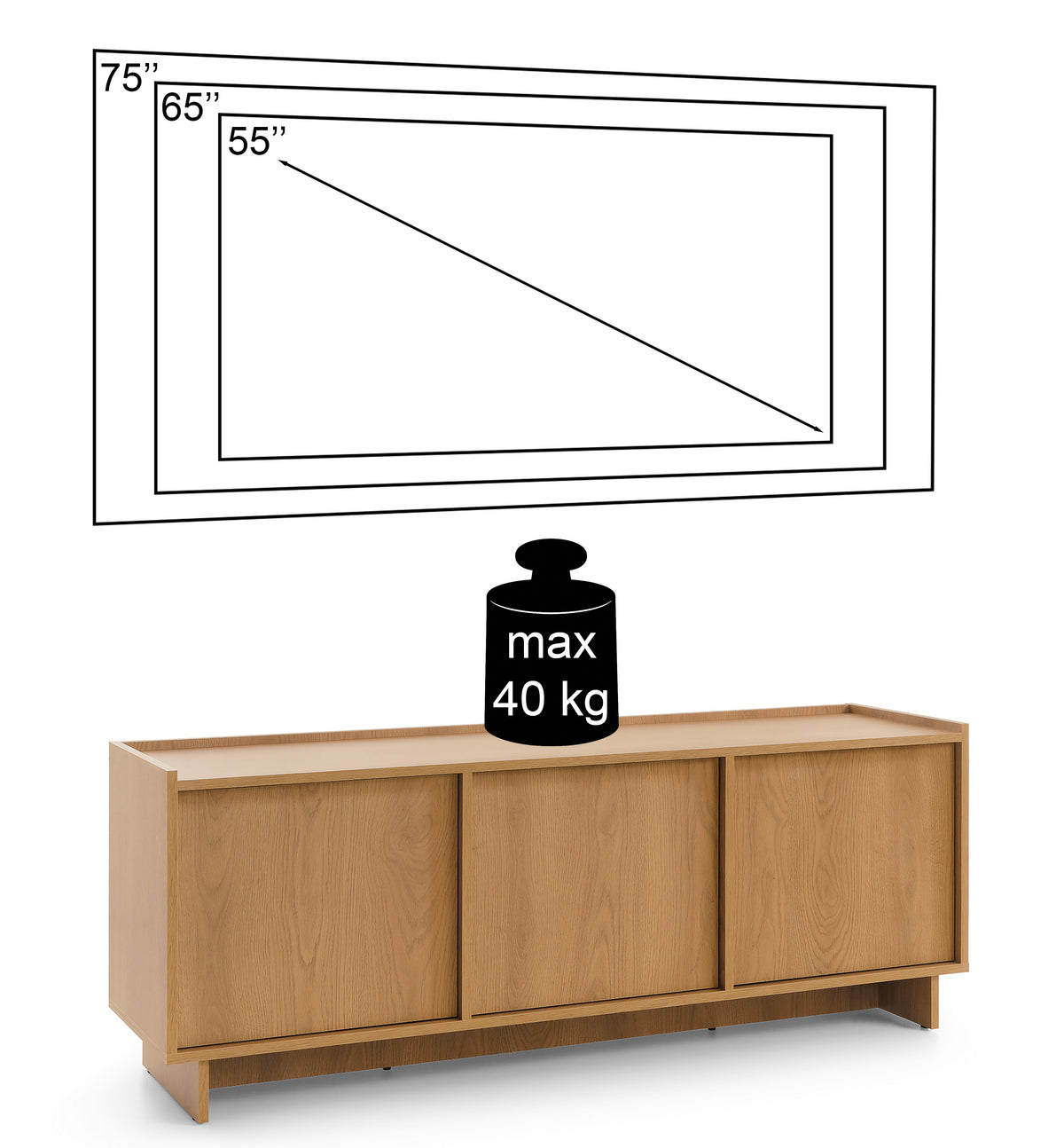 Meuble TV trois portes Yasumi 147 cm chêne caramel