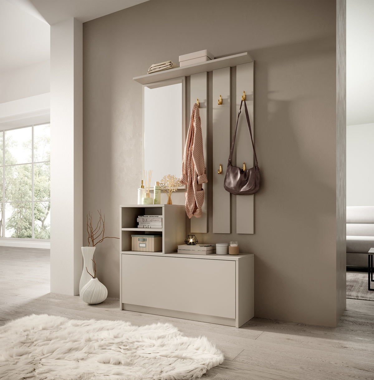 Yesfir Flur-Set mit Schuhschrank und Haken, 85 cm, Kaschmirfarben