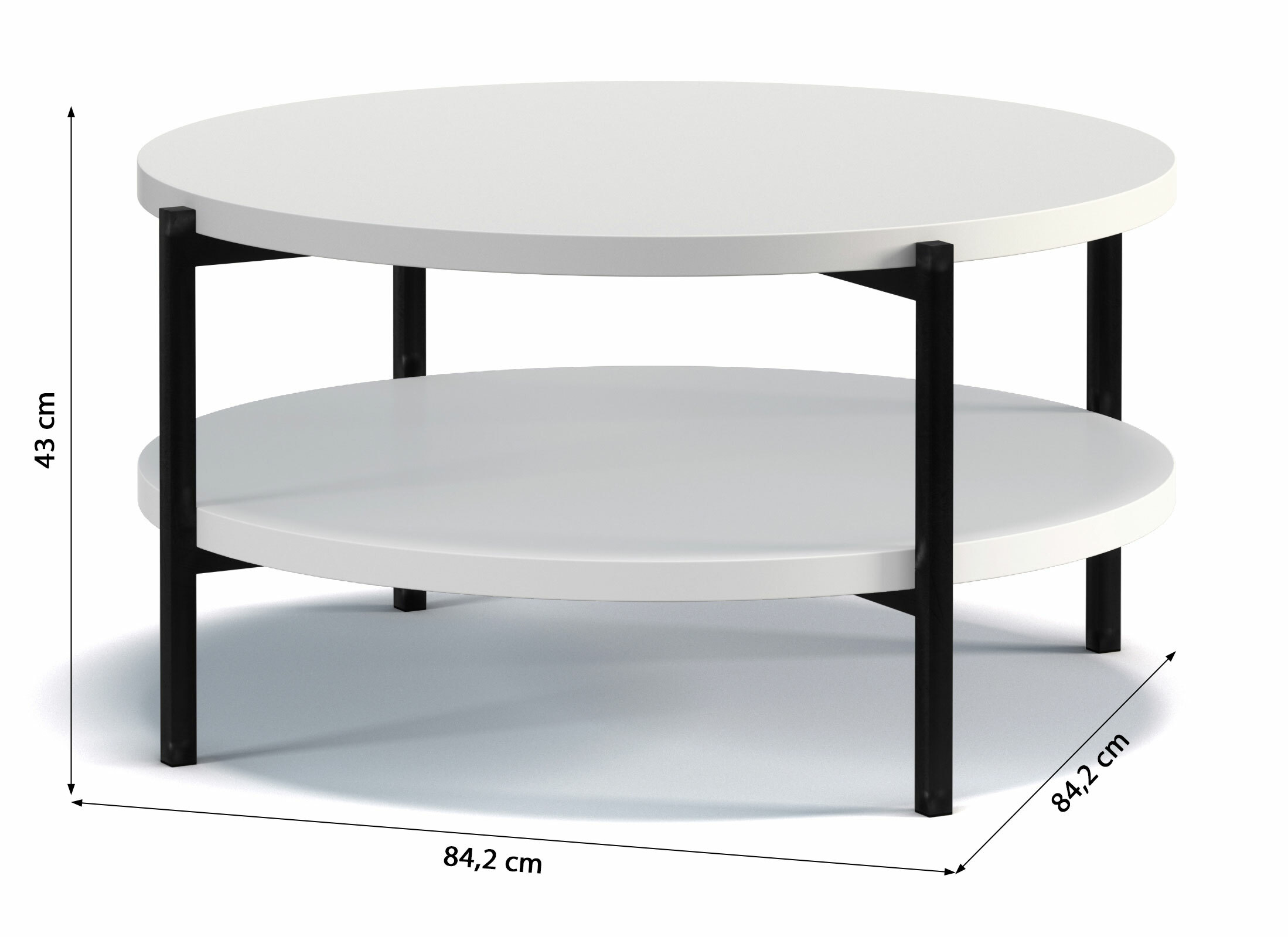 Table basse ronde Kortala 80 cm blanc mat avec une étagère