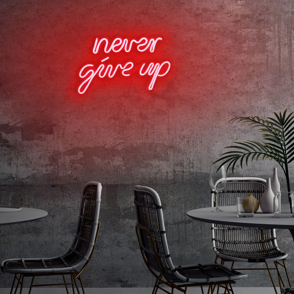 LETELY Enseigne au néon sur le mur avec inscription Never Give Up rouge