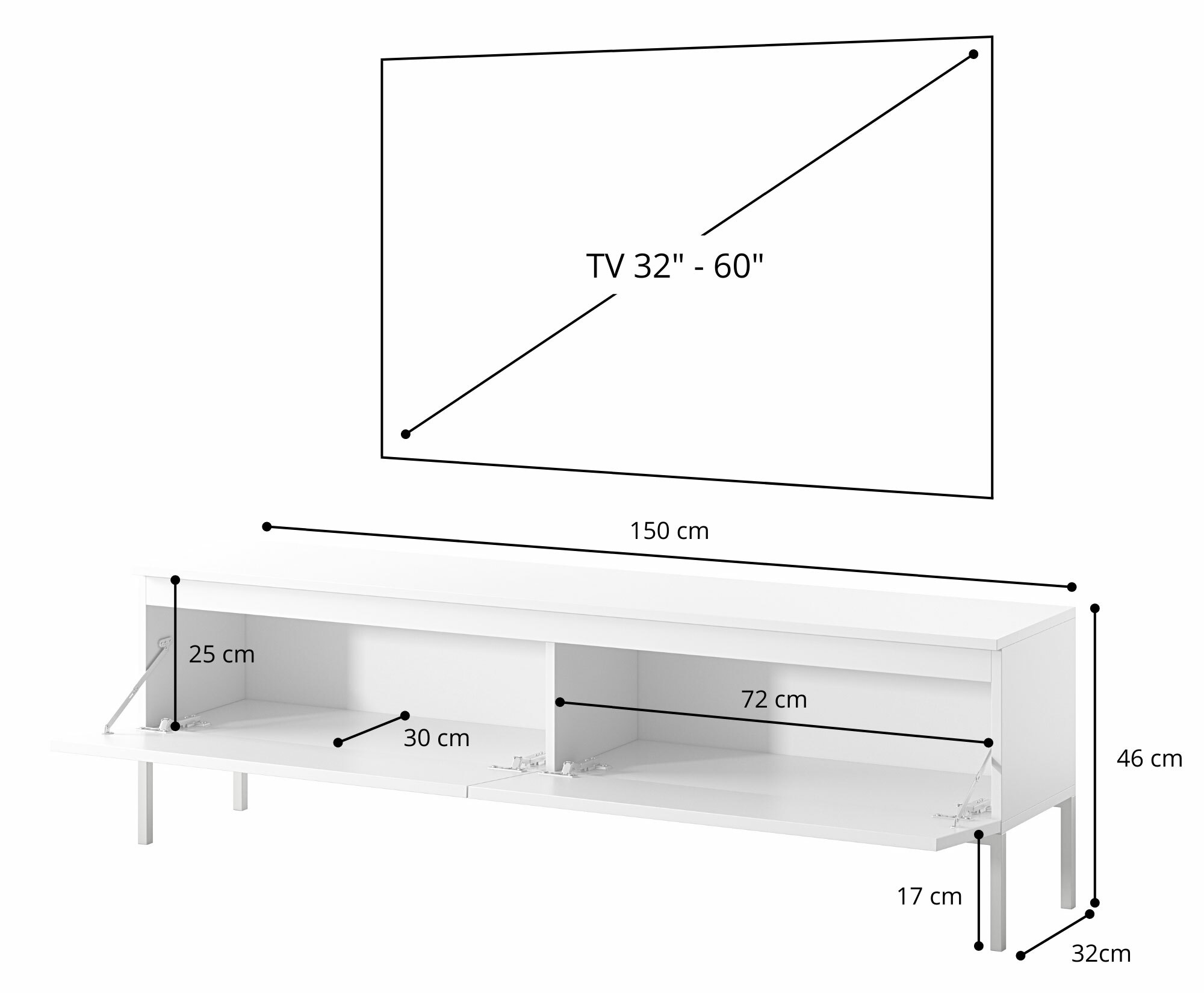 Meuble TV Bemmi 150 cm blanc pieds dorés