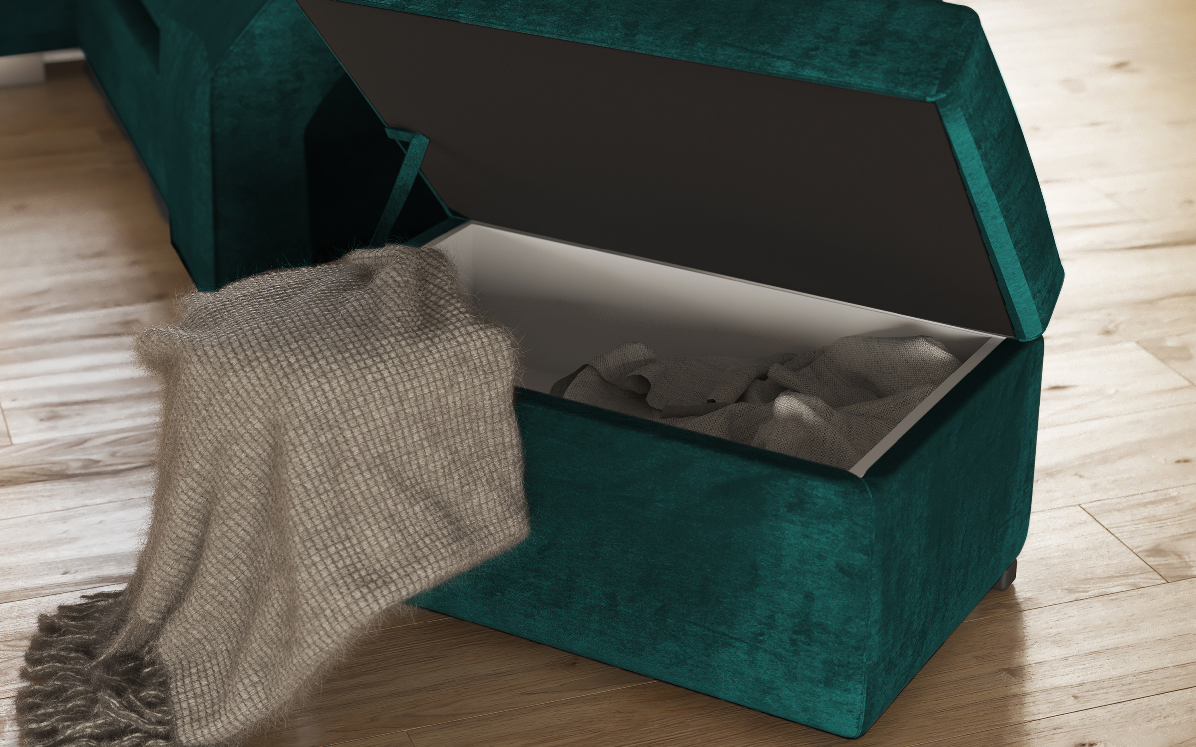 UMILL L Canapé d'angle droit fonction de lit avec minibar et pouf Monolith 37
