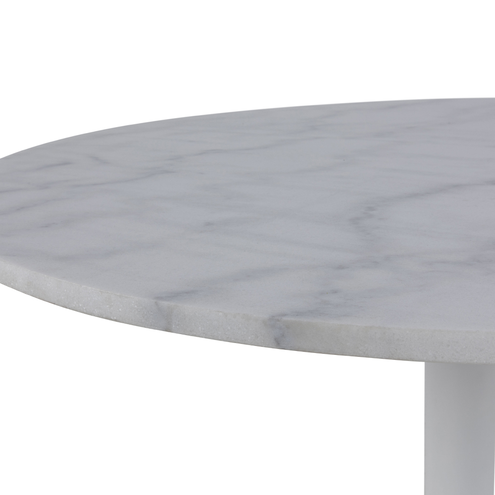 FLIESE Table à manger ronde diamètre 110 cm marbre blanc sur socle blanc