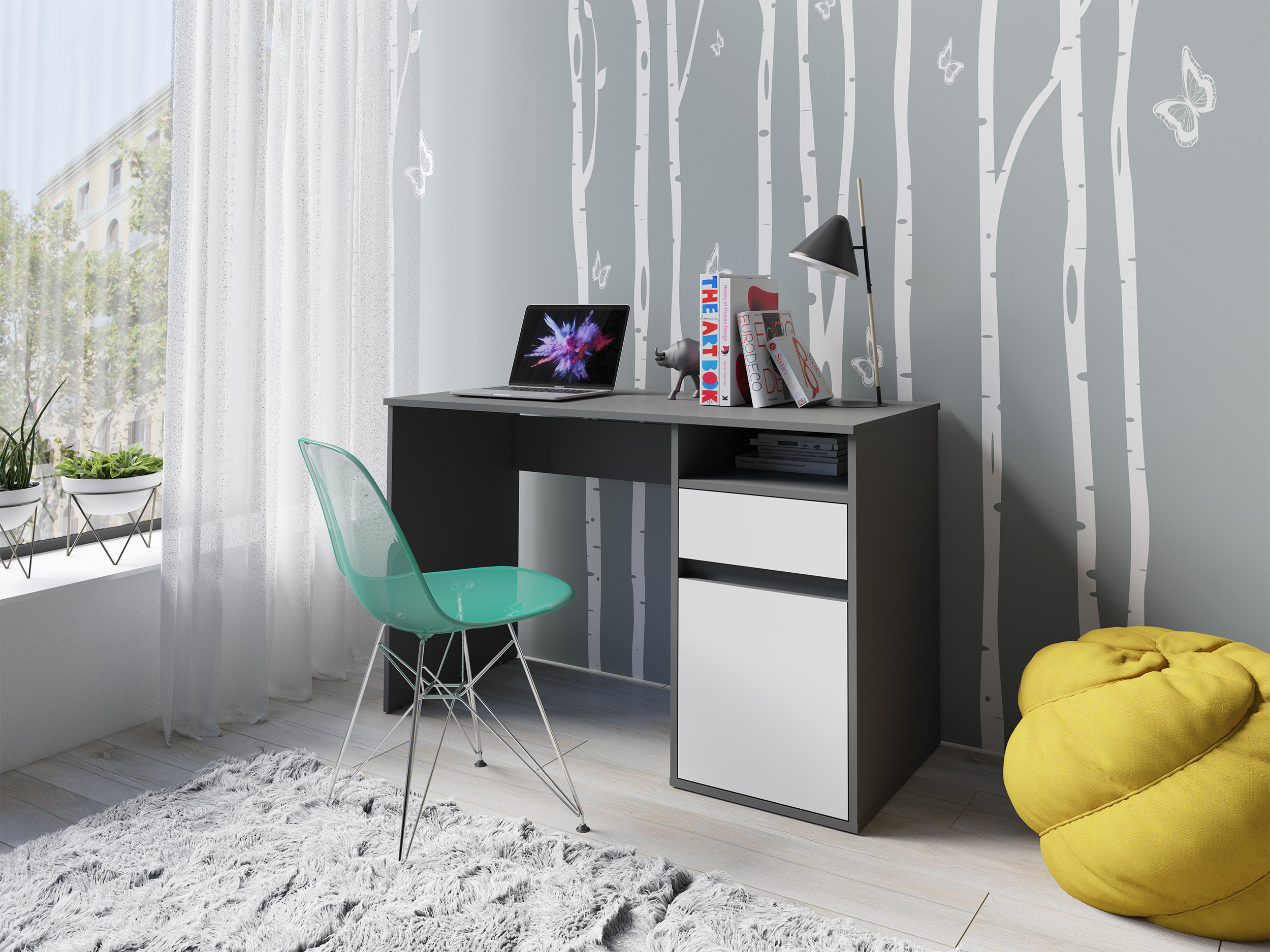 Biurko Billa z szufladą i szafką 120 cm grafit / biały