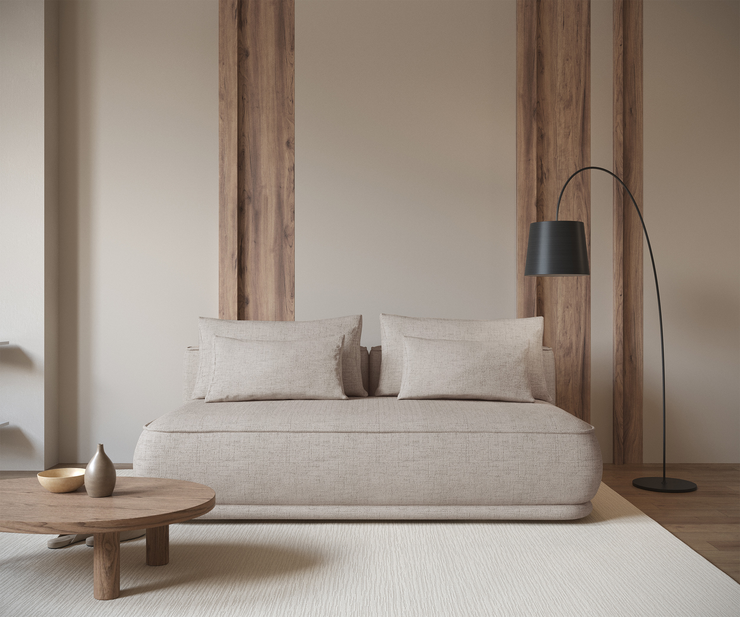 Kanapa rozkładana trzyosobowa Leanno z pojemnikiem jasnobeżowa szenil hydrofobowy