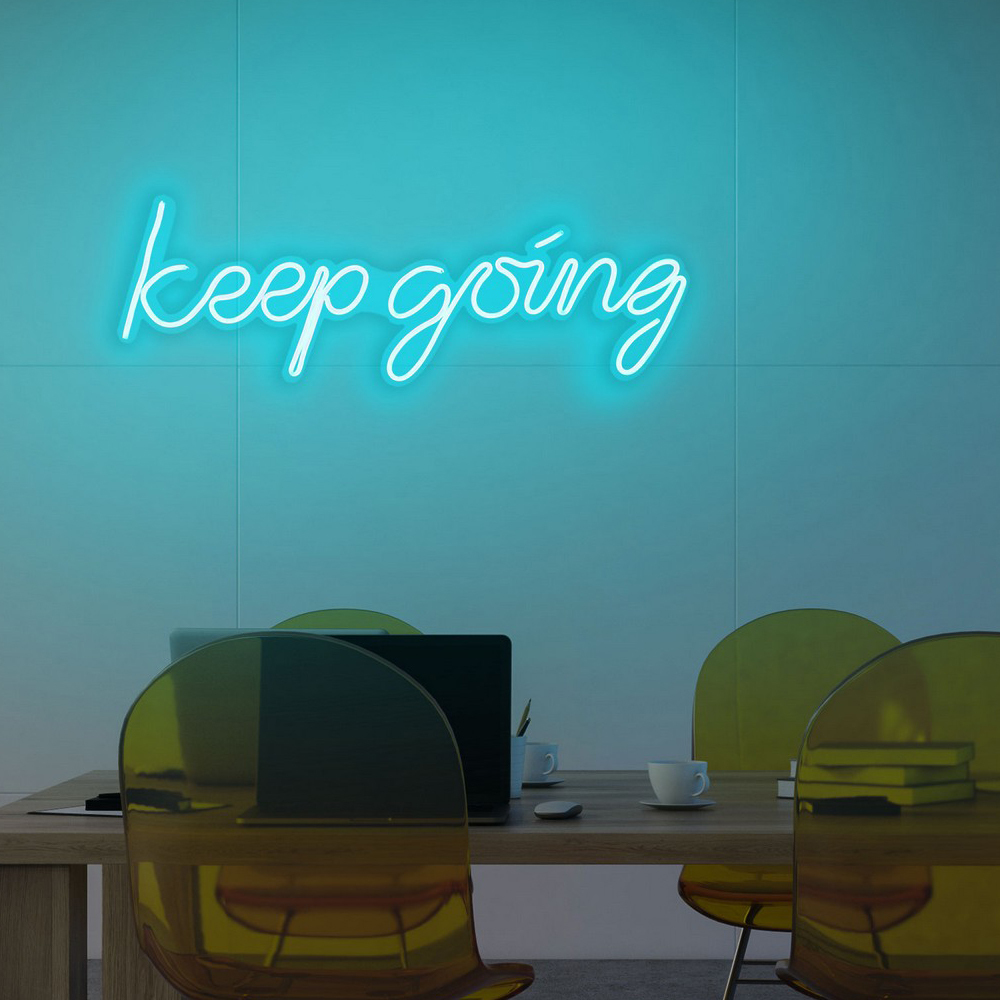 LETELY Enseigne au néon sur le mur avec le mot Keep Going bleu