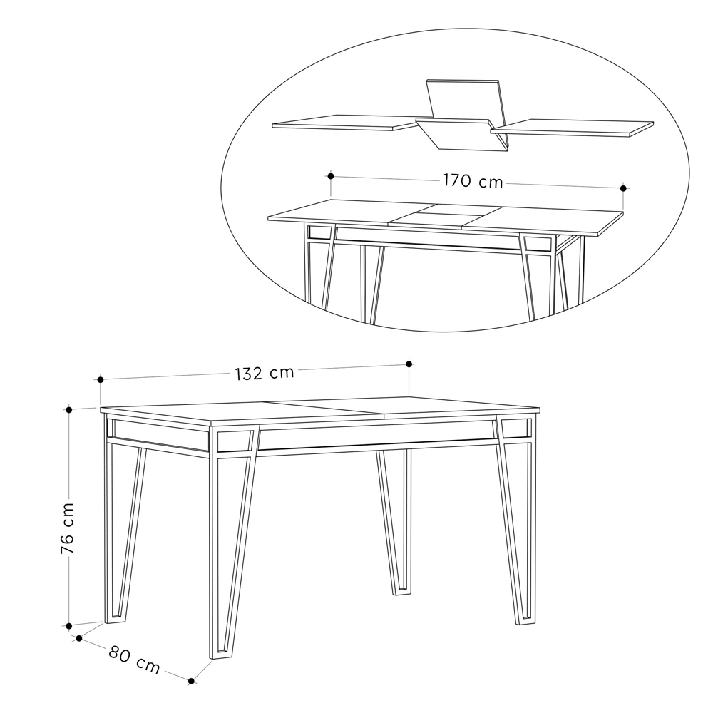 Table à rallonge Privels 132-170x80 cm anthracite