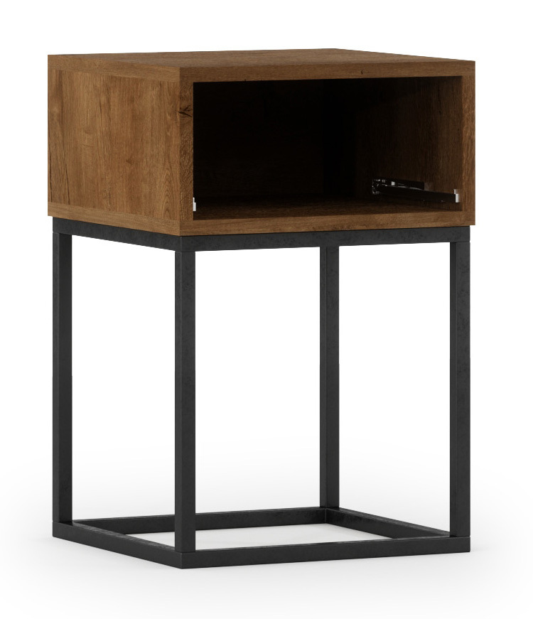 Table de chevet Mirris 40x40 cm avec un tiroir, chêne artisanal / noir brillant