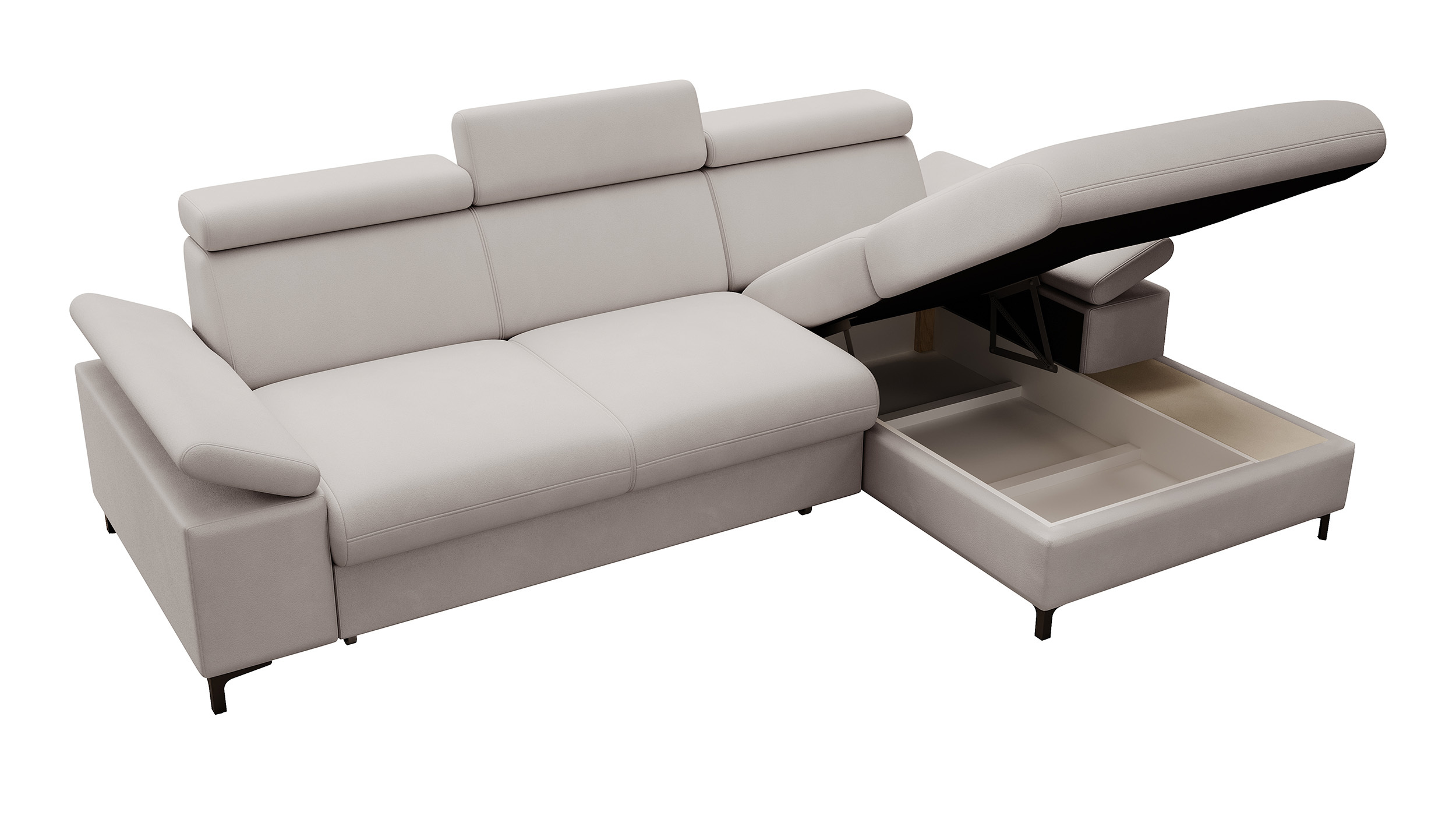 MILLEFOLIUM L-forme Canapé d'angle convertible avec fonction lit avec coffre de rangement velours hydrofuge gris clair droit