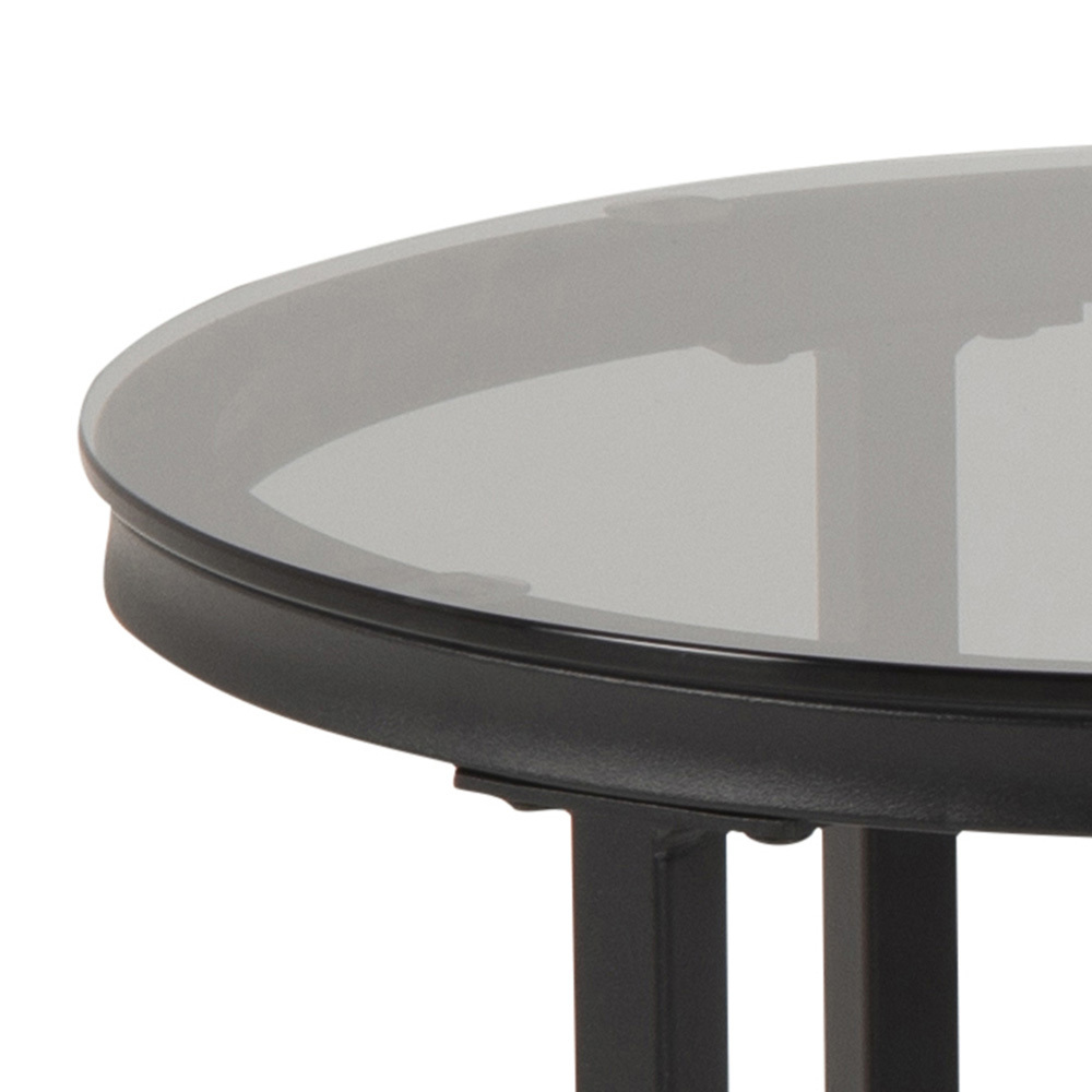 BIRGITA Ensemble de deux tables basses en marbre noir et verre fumé