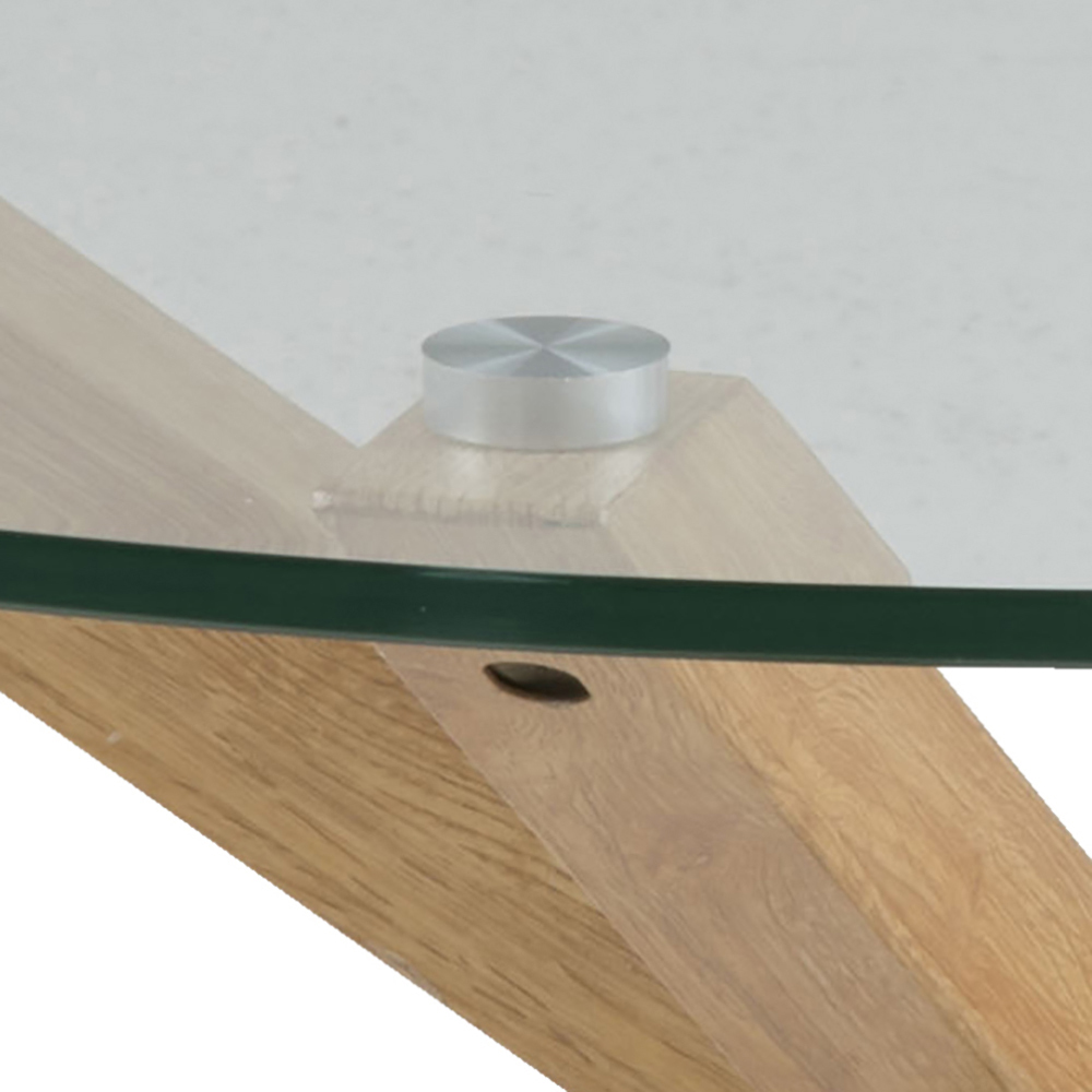 KARDEMA Table basse ronde diamètre 82 cm en verre sur un socle en chêne