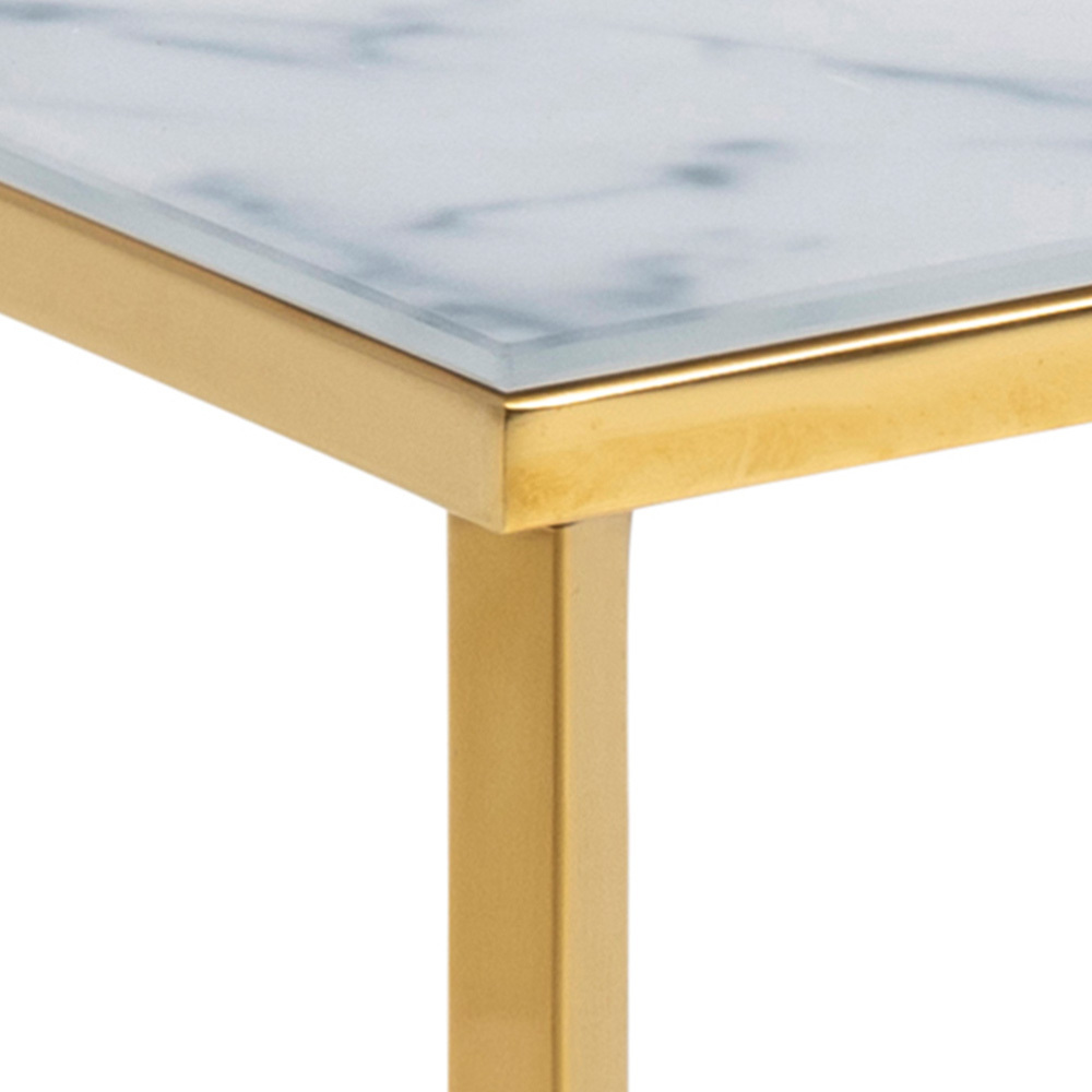 BAKAR Table basse 90x50 cm marbre blanc sur socle doré