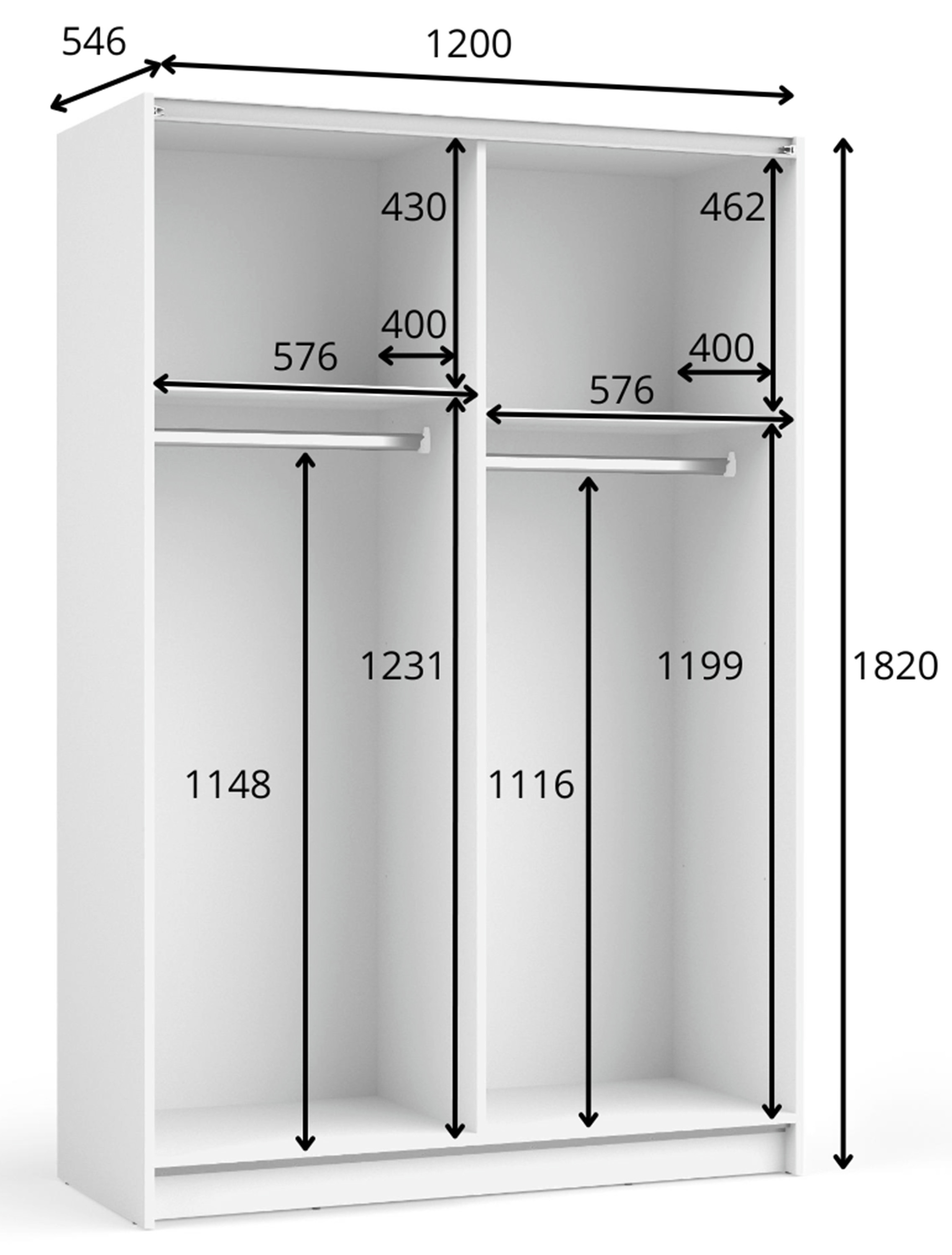 Szafa przesuwna Fiaso dwudrzwiowa z lustrem 120 cm biała