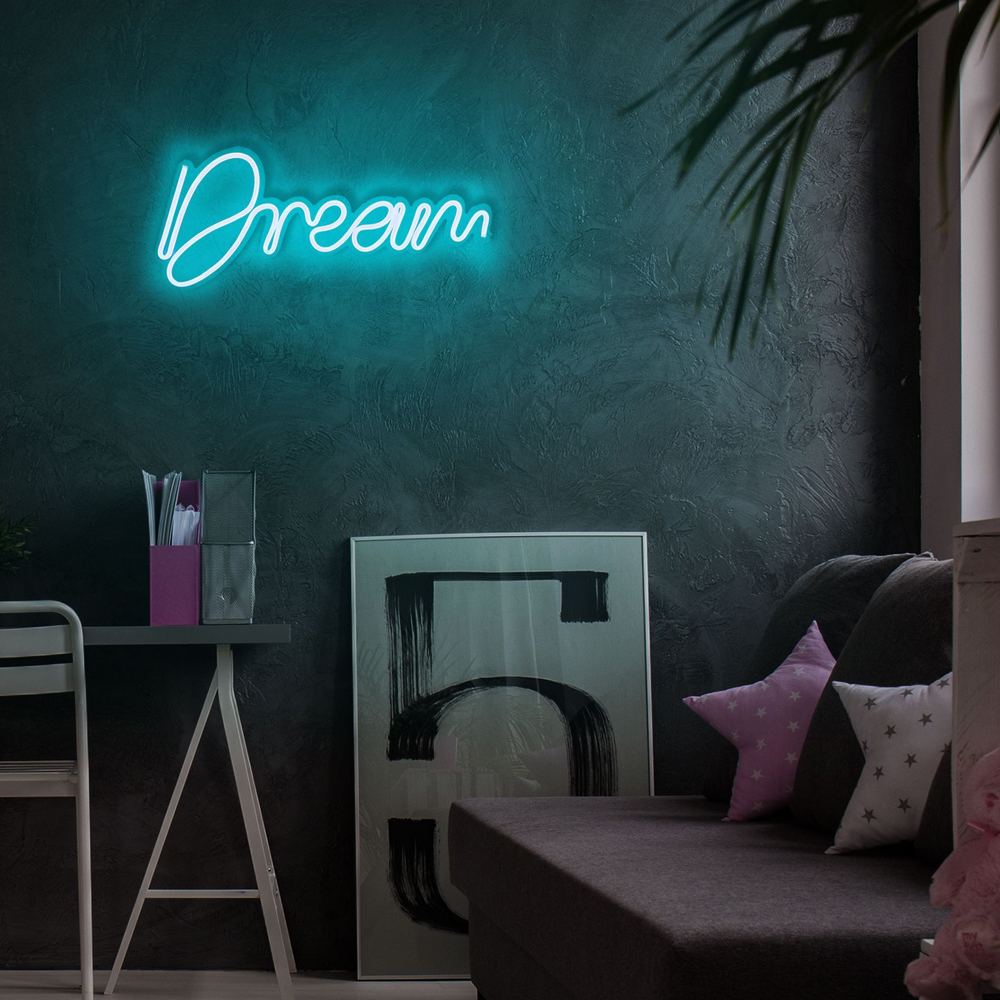 LETELY Enseigne au néon sur le mur avec le mot Dream blue