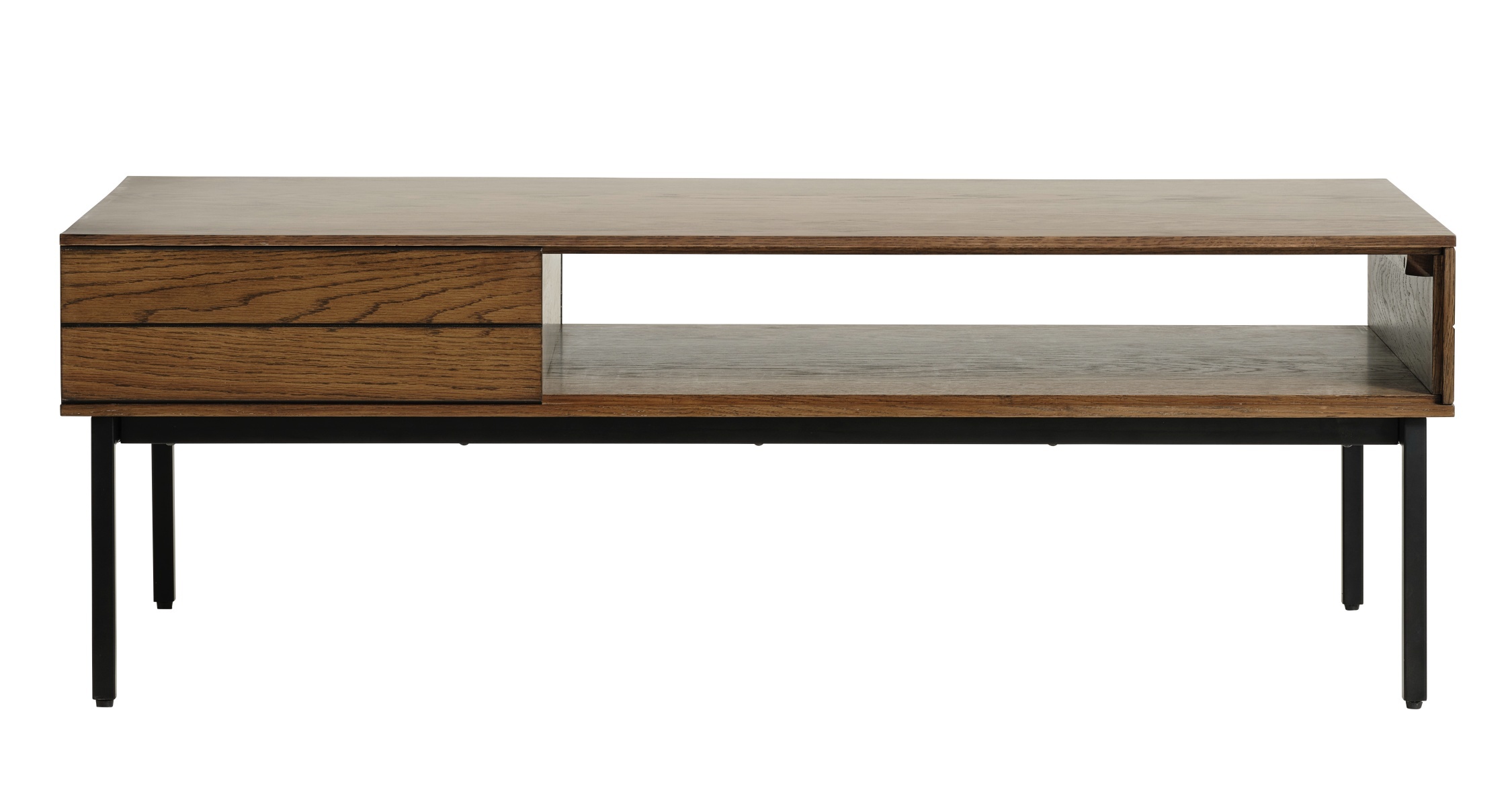 Table basse moderne Ationave 62x120 cm avec un tiroir en chêne brûlé