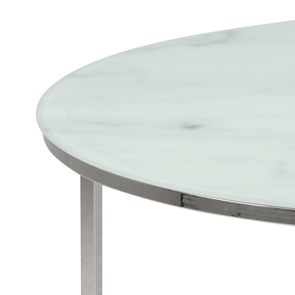 BAKAR Table basse ronde diamètre 80 cm marbre blanc sur socle chromé