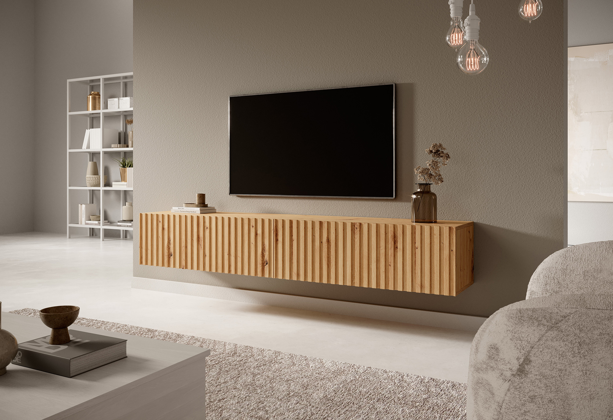 TELIRE Meuble TV 175 cm en chêne artisan avec façade fraisée