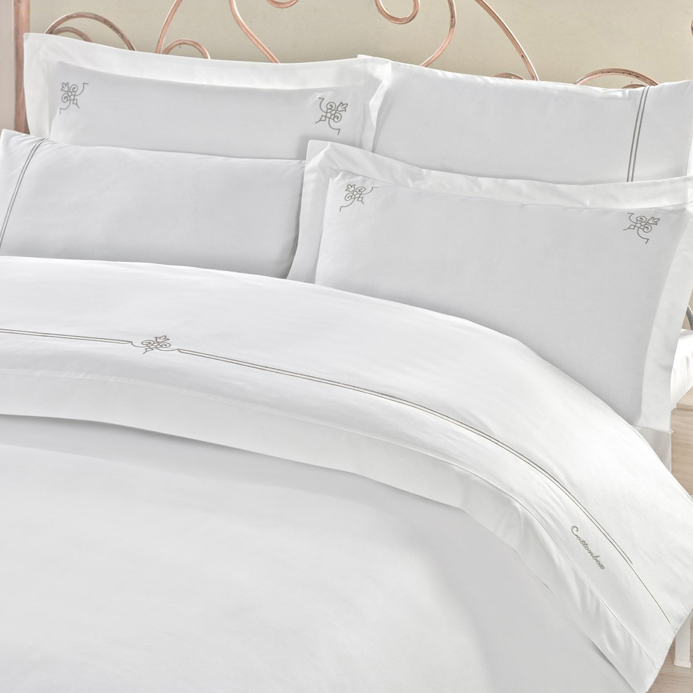Parure de lit avec taies d'oreiller Heruga 200x220 cm, blanc avec décorations