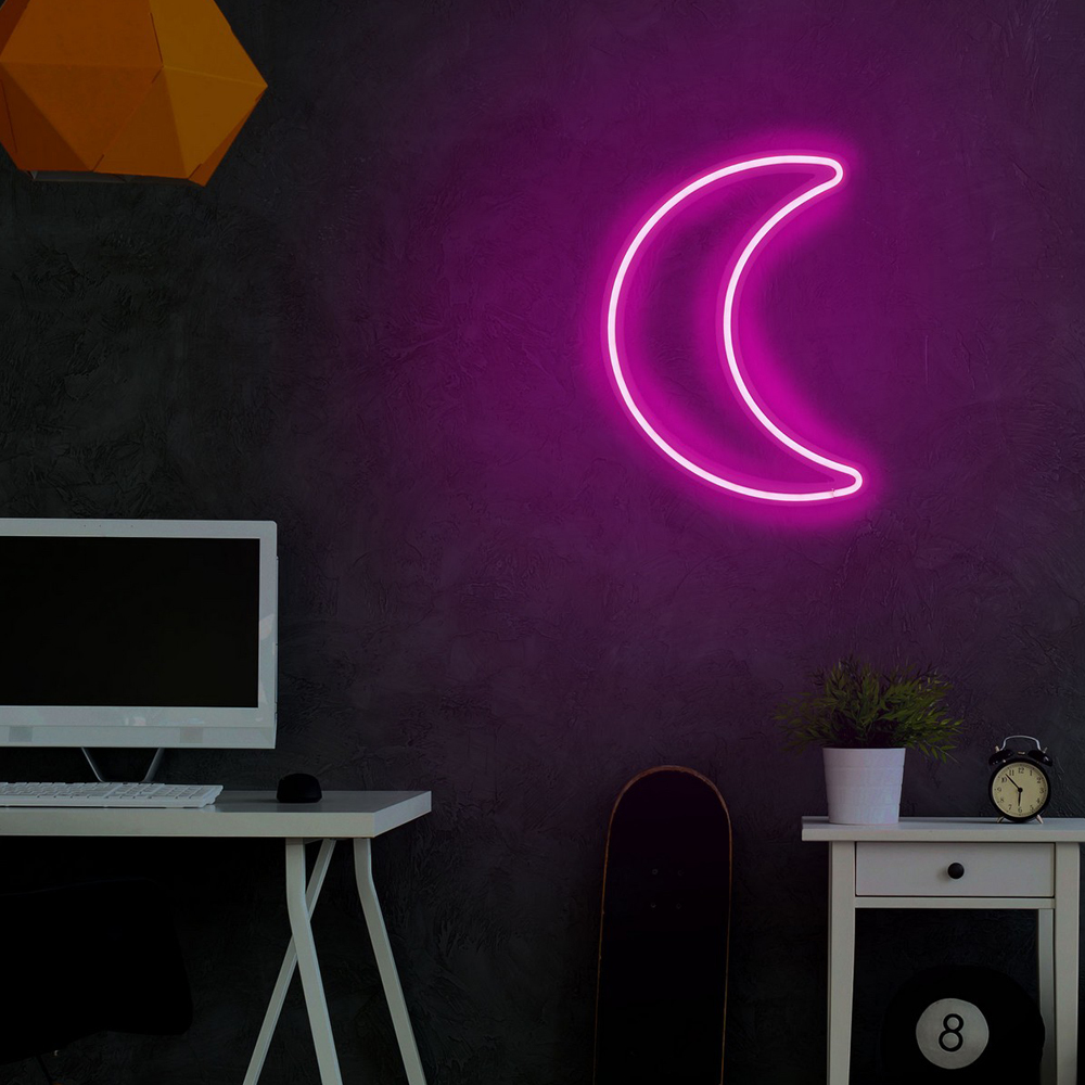 LETELY Enseigne au néon sur le mur en forme de lune rose