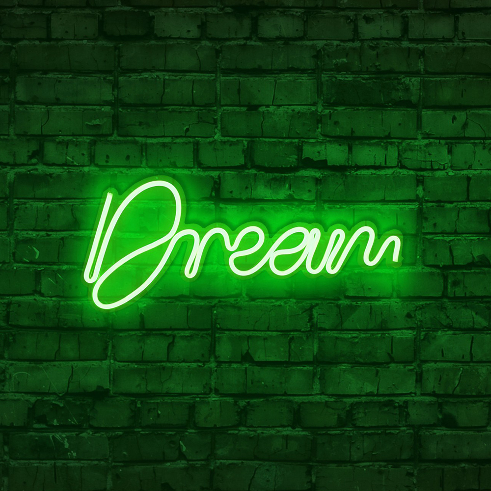 LETELY Enseigne au néon sur le mur avec le mot Dream vert
