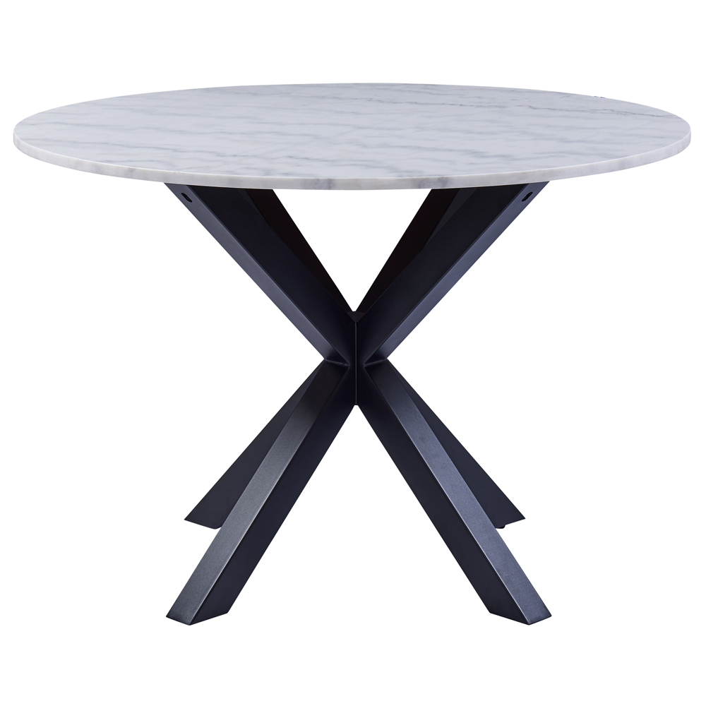 KARDEMA Table à manger ronde diamètre 110 cm marbre blanc sur pieds noirs