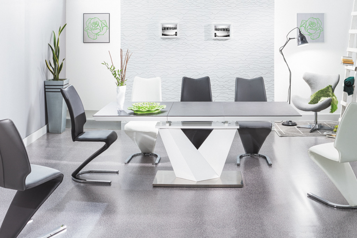 Table à rallonges Aramoko II 160-220x90 cm gris - blanc