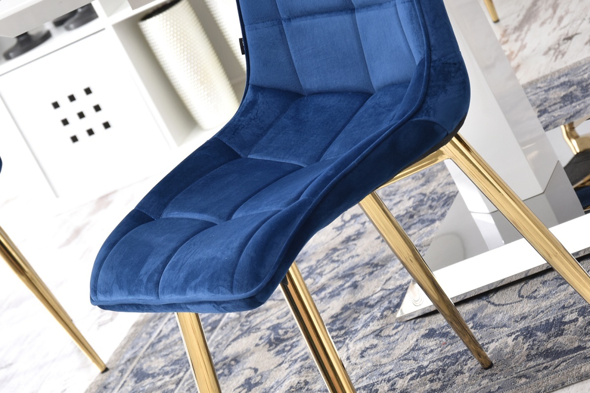 BRIARE Chaise matelassée bleu marine pieds dorés pivotantes