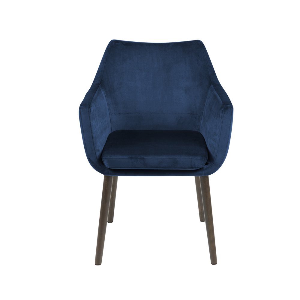 MARCELIO Chaise tapissée velours bleu marine / pieds bois