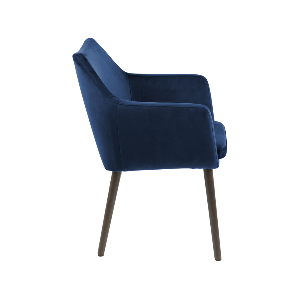 MARCELIO Chaise tapissée velours bleu marine / pieds bois