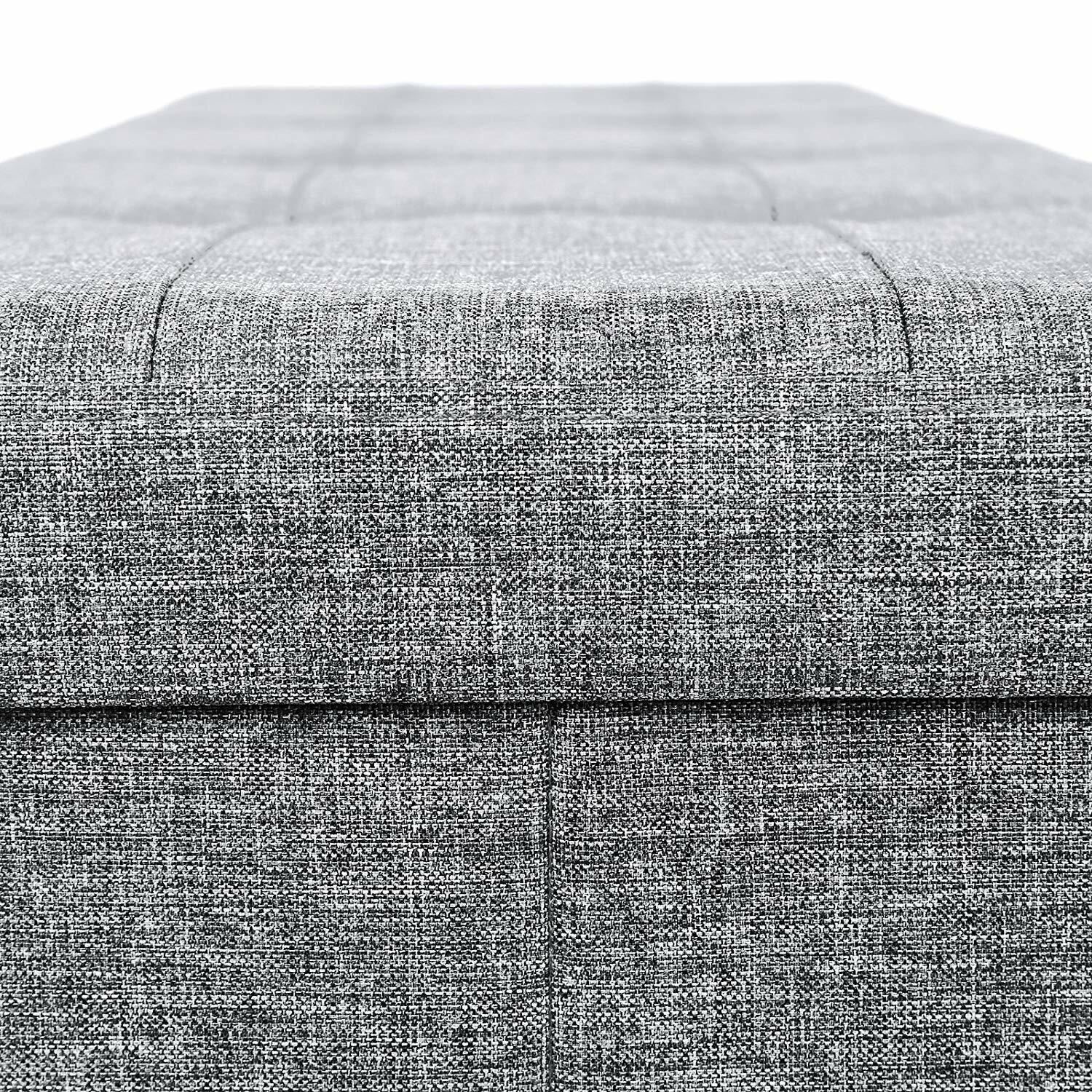 LOUTA Coffre tapissé gris avec assise piquée 110x38 cm