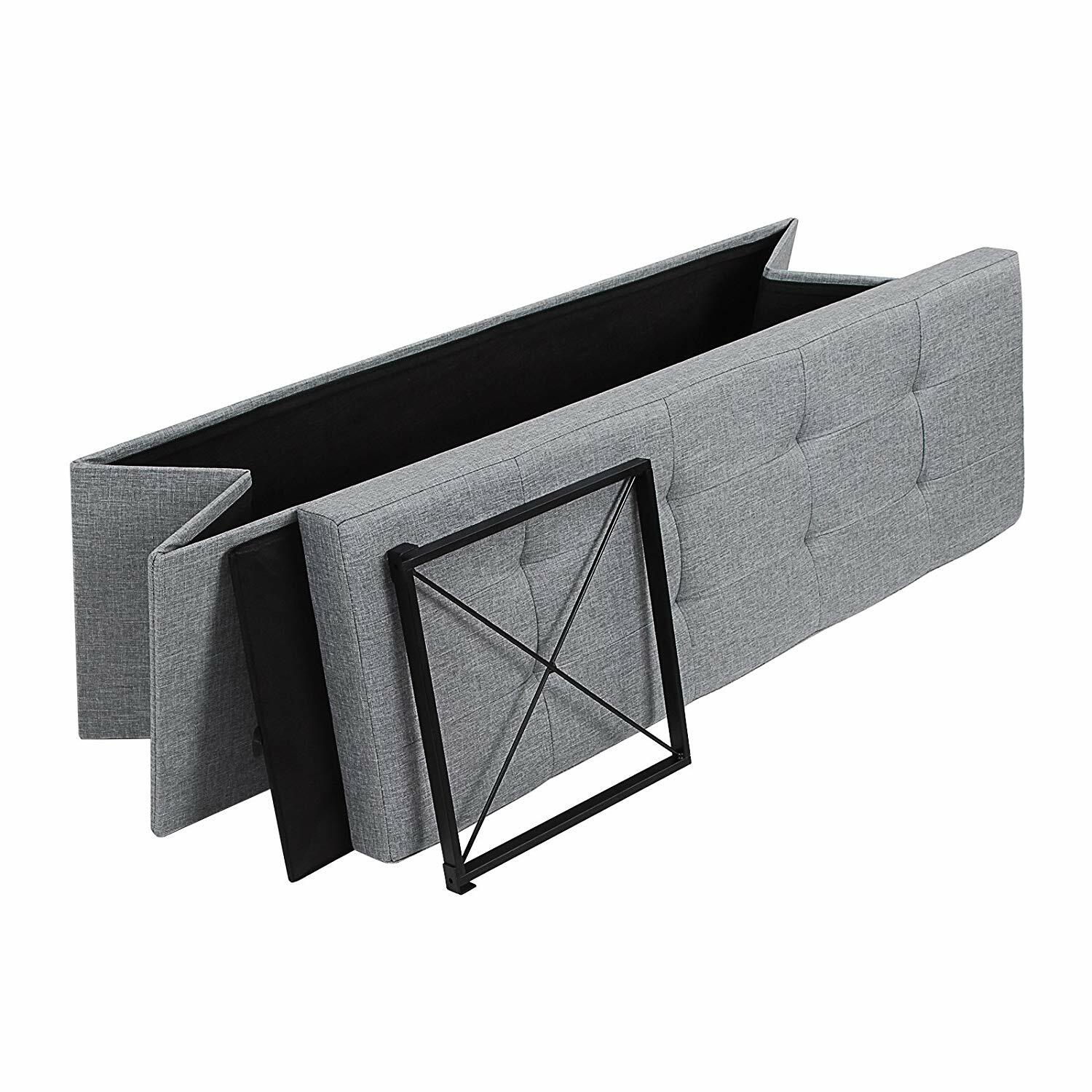 LOUTA Coffre tapissé gris avec assise piquée 110x38 cm