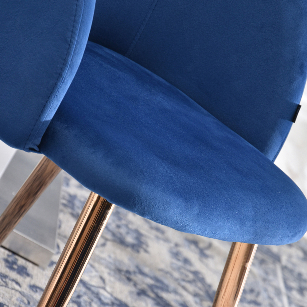 GARY Chaise vintage en velours bleu / cuivre