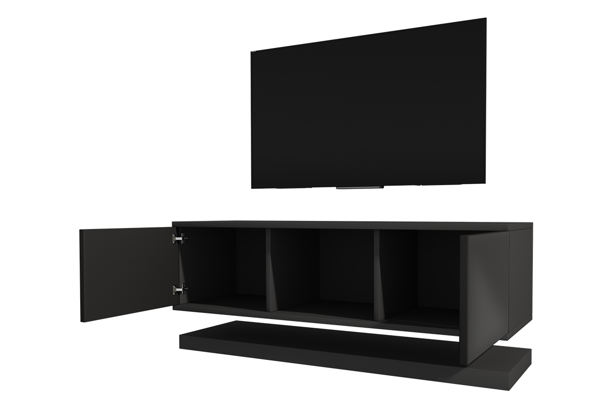 WIZZARDIN Meuble TV 140 cm suspendu style moderne Noir mat / Noir brillant