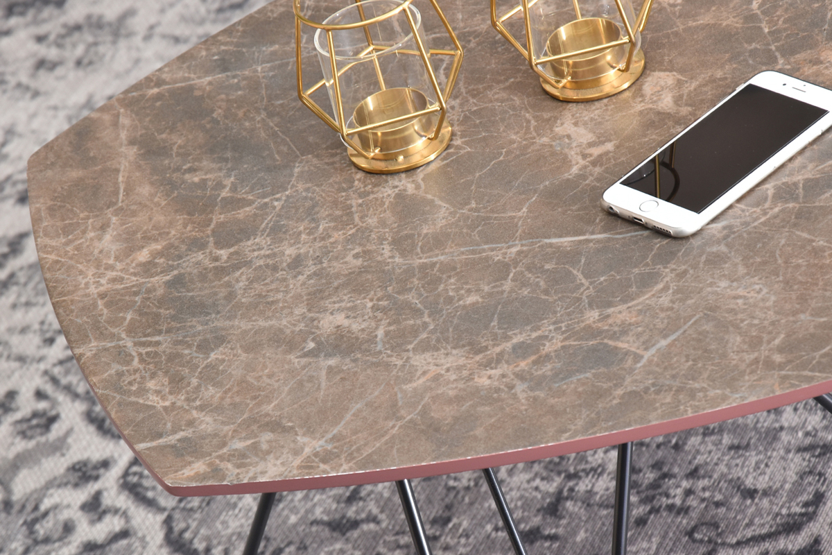 ELADAR Table basse pentagone 57x56 cm marbre brun / noir