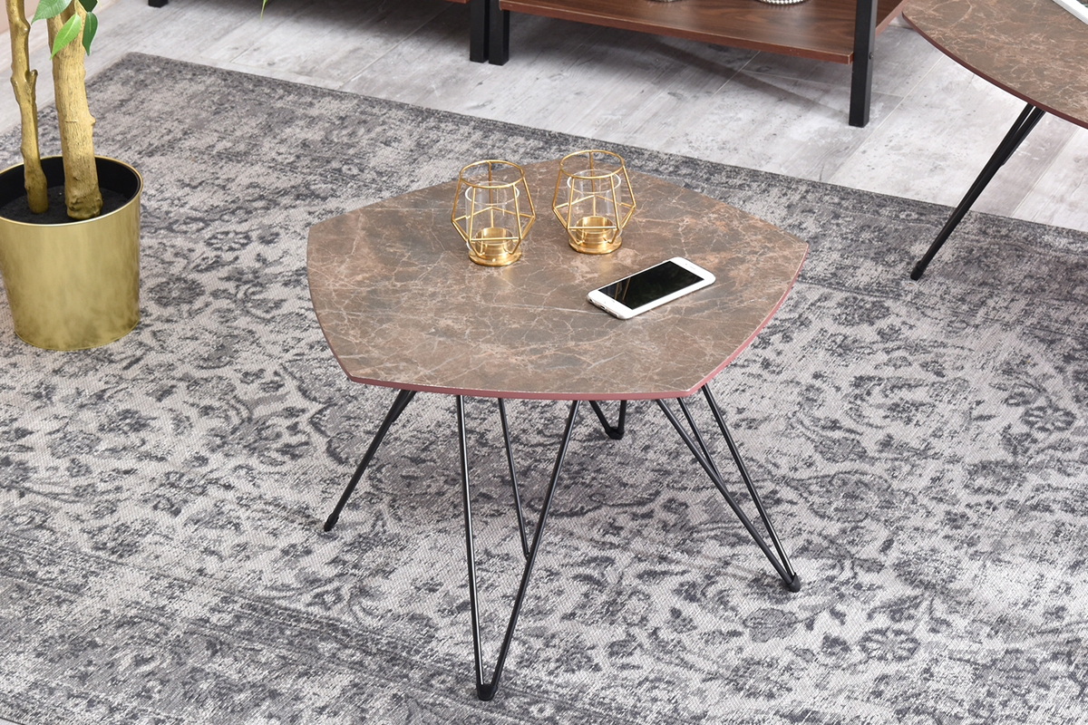 ELADAR Table basse pentagone 57x56 cm marbre brun / noir