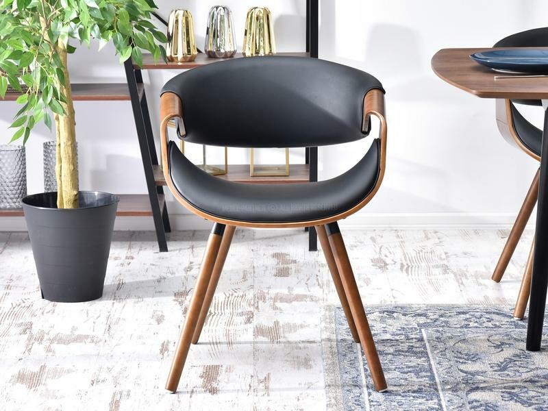 BENTIAL Chaise tapissée noyer / similicuir noir