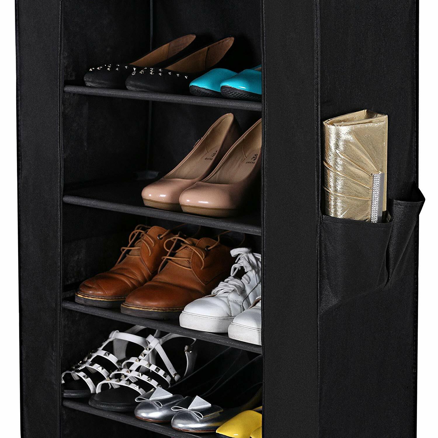 BARATINS Meuble à chaussures en tissu noir 58 cm