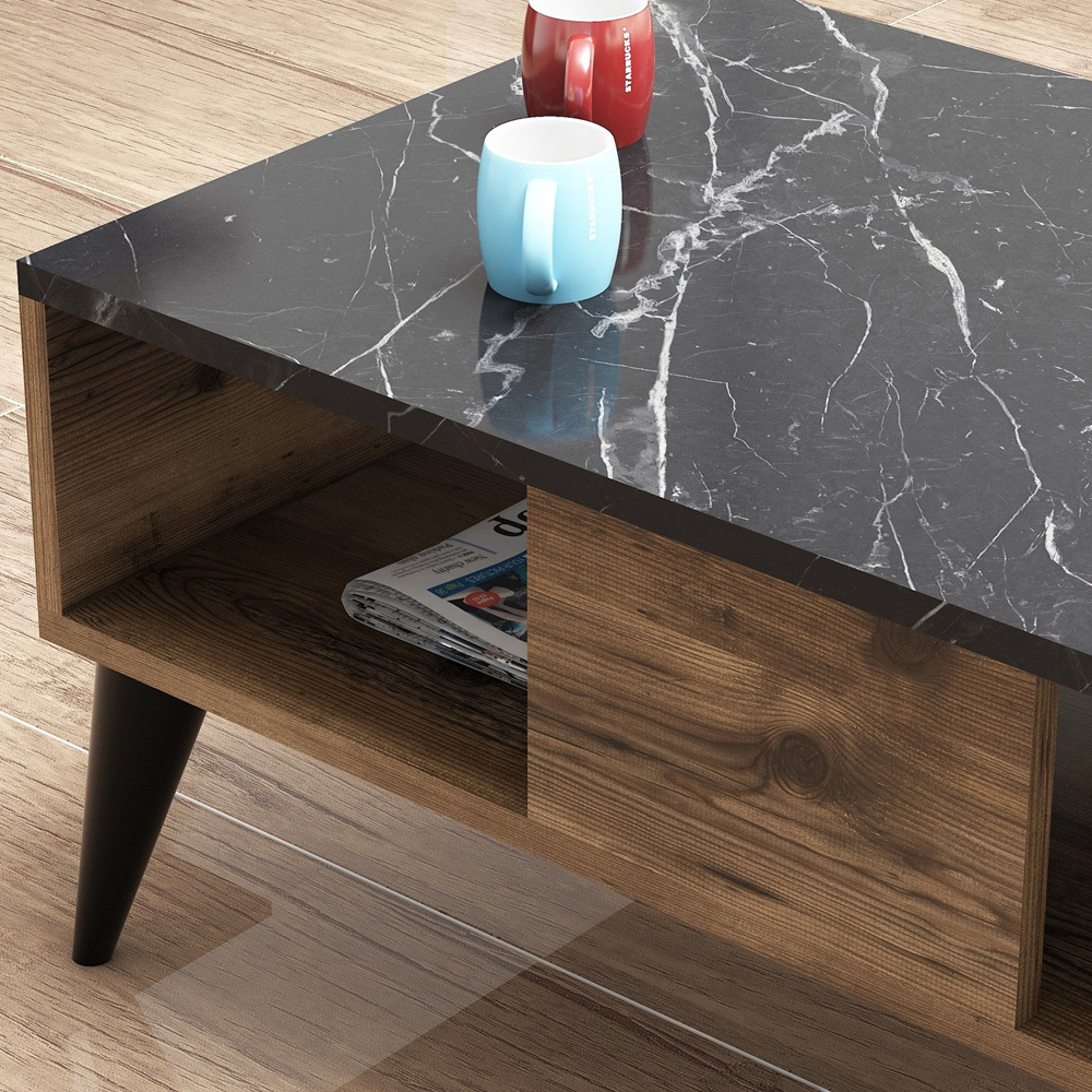 BAABARA Table basse moderne en noyer / marbre 90x54 cm