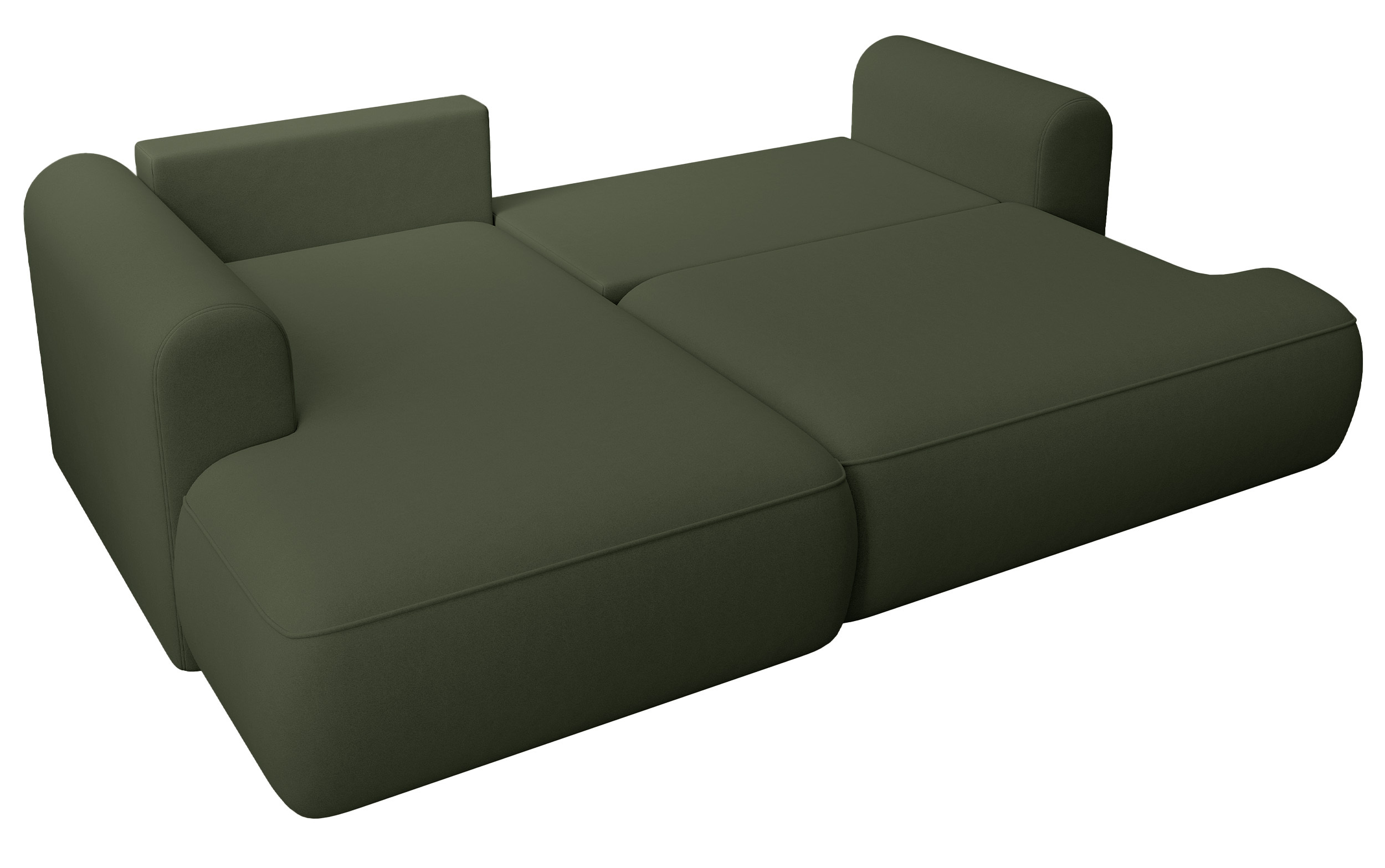 Oliwkowy narożnik Ovo mini L-kształtny z funkcją spania, idealny do nowoczesnego salonu.