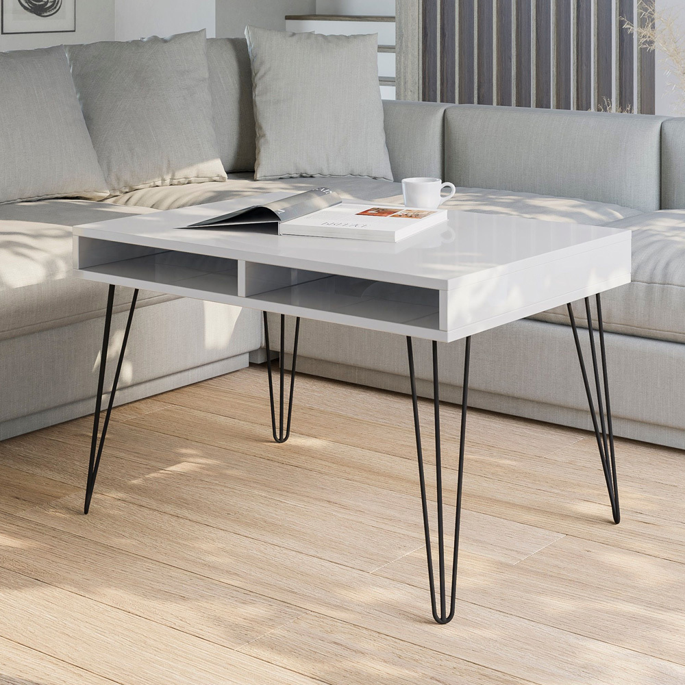 AVESS Table basse 90x60 cm blanc brillant