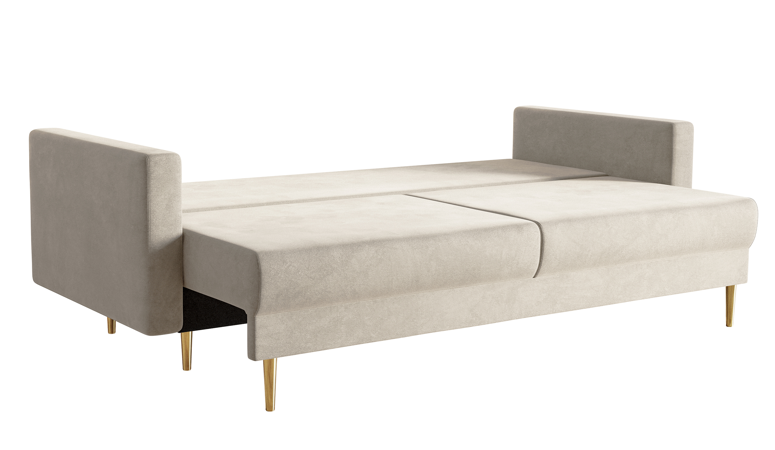 VALICO Canapé-lit trois places en velours beige hydrophobe