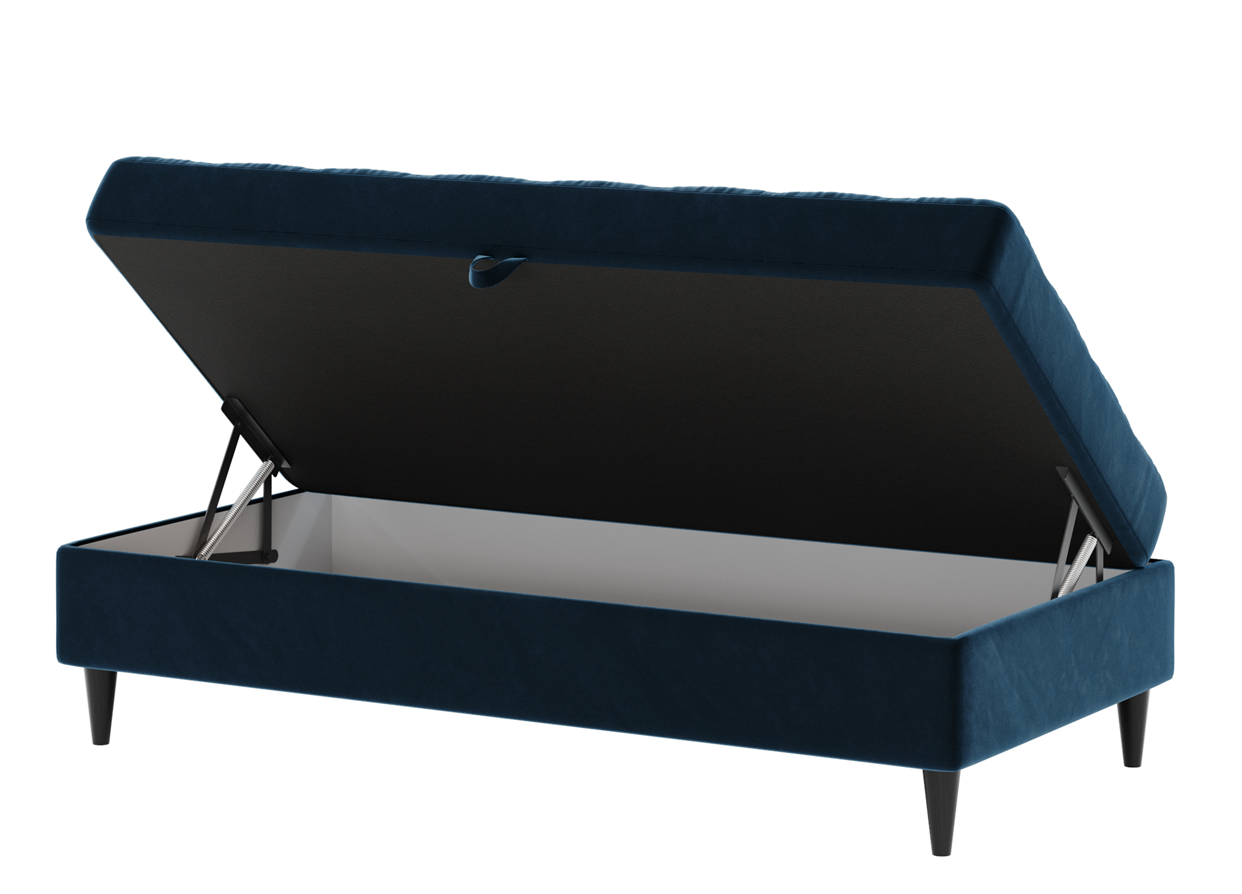 KOPENHAGA Canapé d’angle bleu marine avec pouf pieds en bois noirs