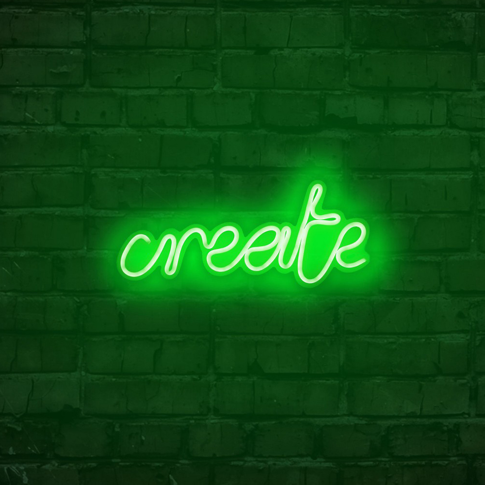 LETELY Enseigne au néon sur le mur avec le mot Create vert
