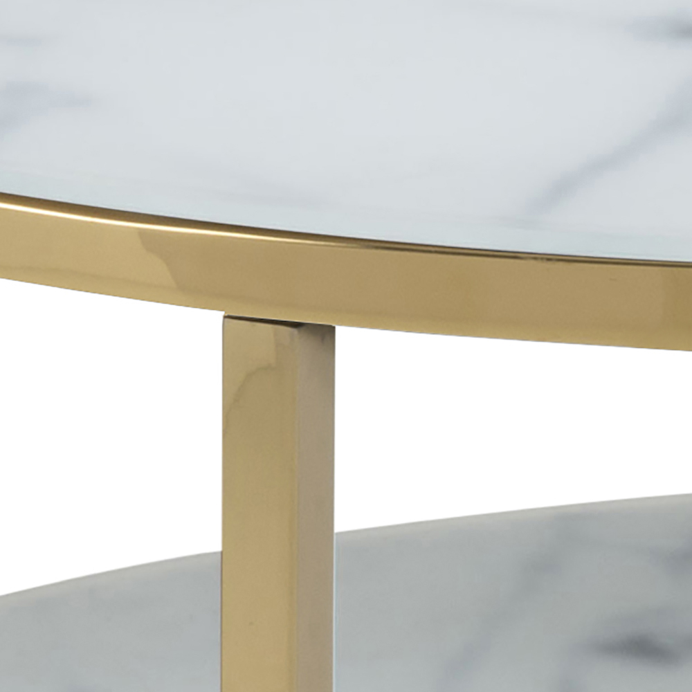 ALISMA Table basse avec une étagère diamètre 80 cm base dorée