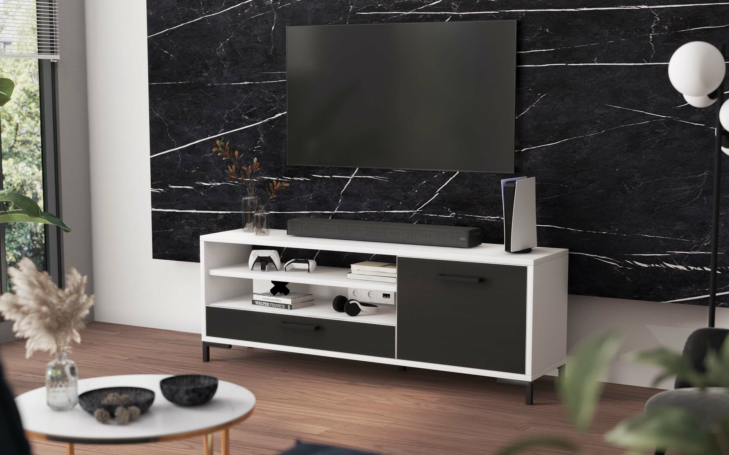 Meuble TV Cascate 139 cm blanc mat / noir mat
