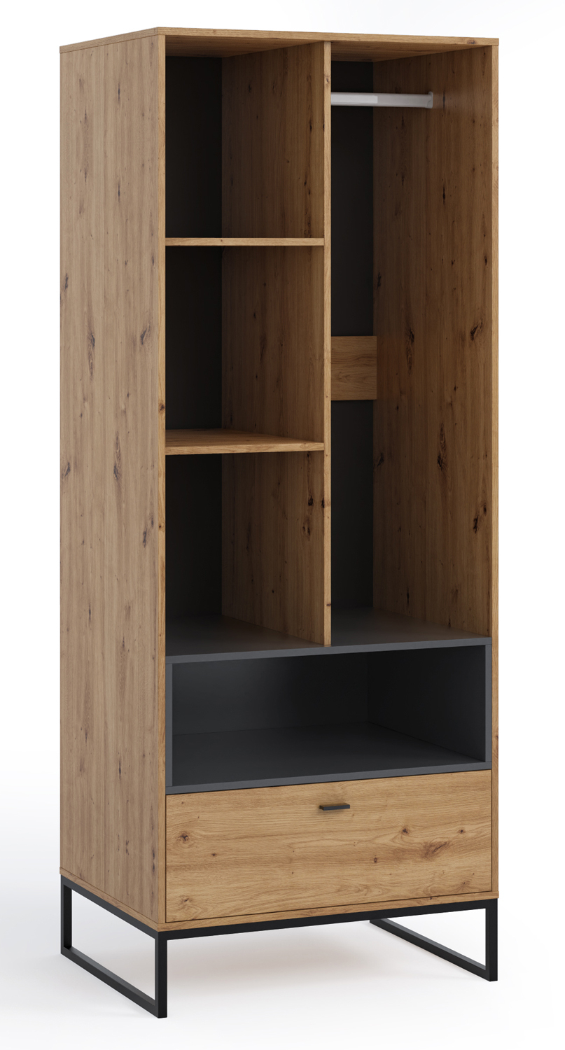 Armoire d'entrée Bonila 80 cm avec une étagère et un tiroir, chêne artisanal / noir
